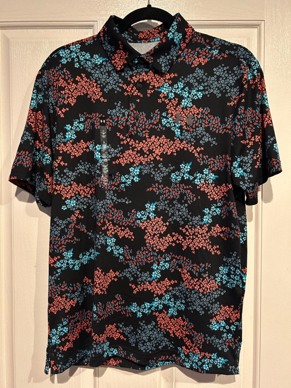 Under Armour Black with Coral & Teal Floral Print The Playoff Polo